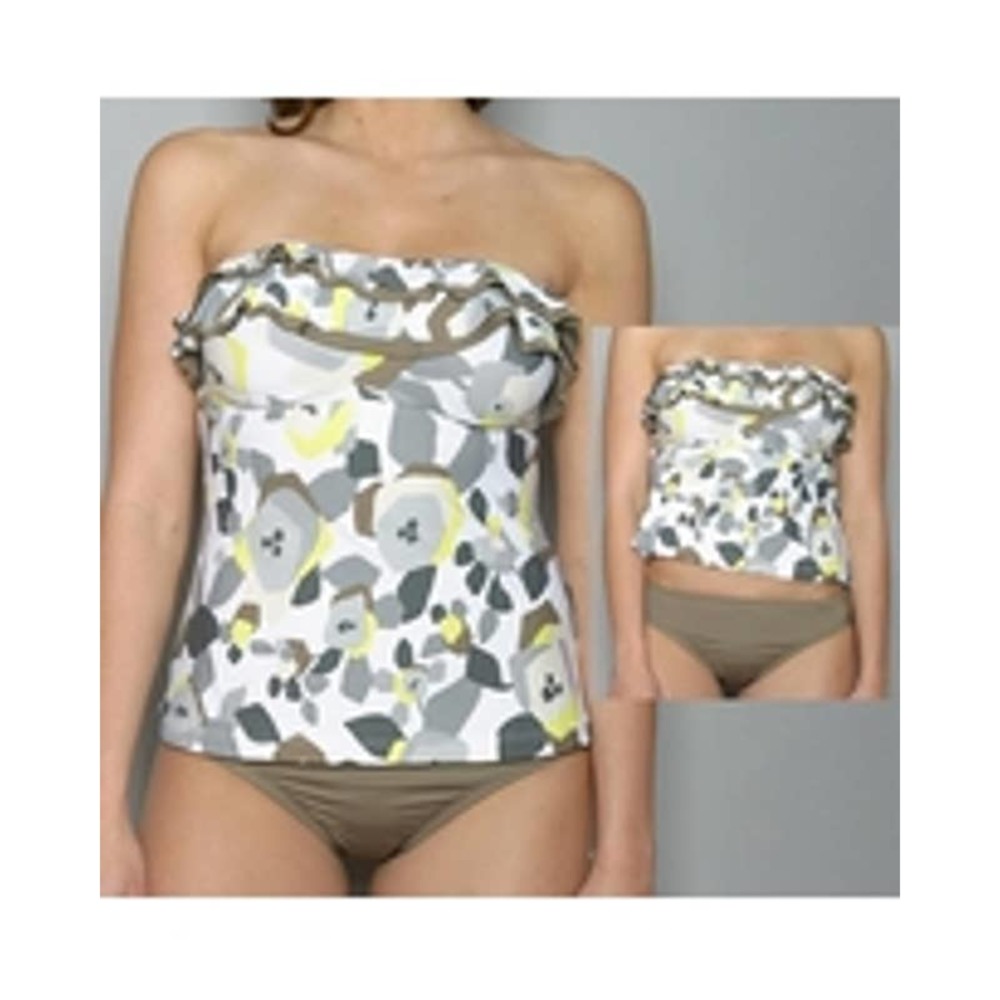 Perry Ellis Tankini Swimsuit Flounce Ruffle Mod Geometric Floral S Small - Picture 4 of 10